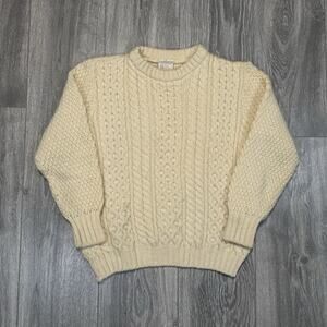 Vintage St. Bernard Pure Wool Fisherman Cable Knit Sweater Womens M Made In UK